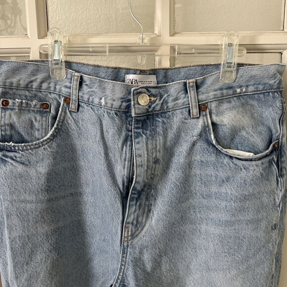 Zara Jeans Women's 14 High Waisted Light Wash Ripped Wide Leg - Picture 2 of 11